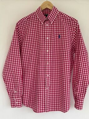 Ralph Lauren polo, pink/ white gingham, button-down shirt